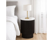 Reyna black and white accent table open swing door revealing hidden storage compartment with shelf